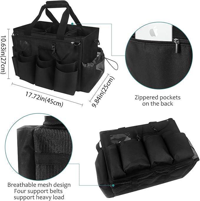Qivine Cleaning Caddy with Handle, Cleaning Supply Caddy Foldable Tool Bag - Image 3