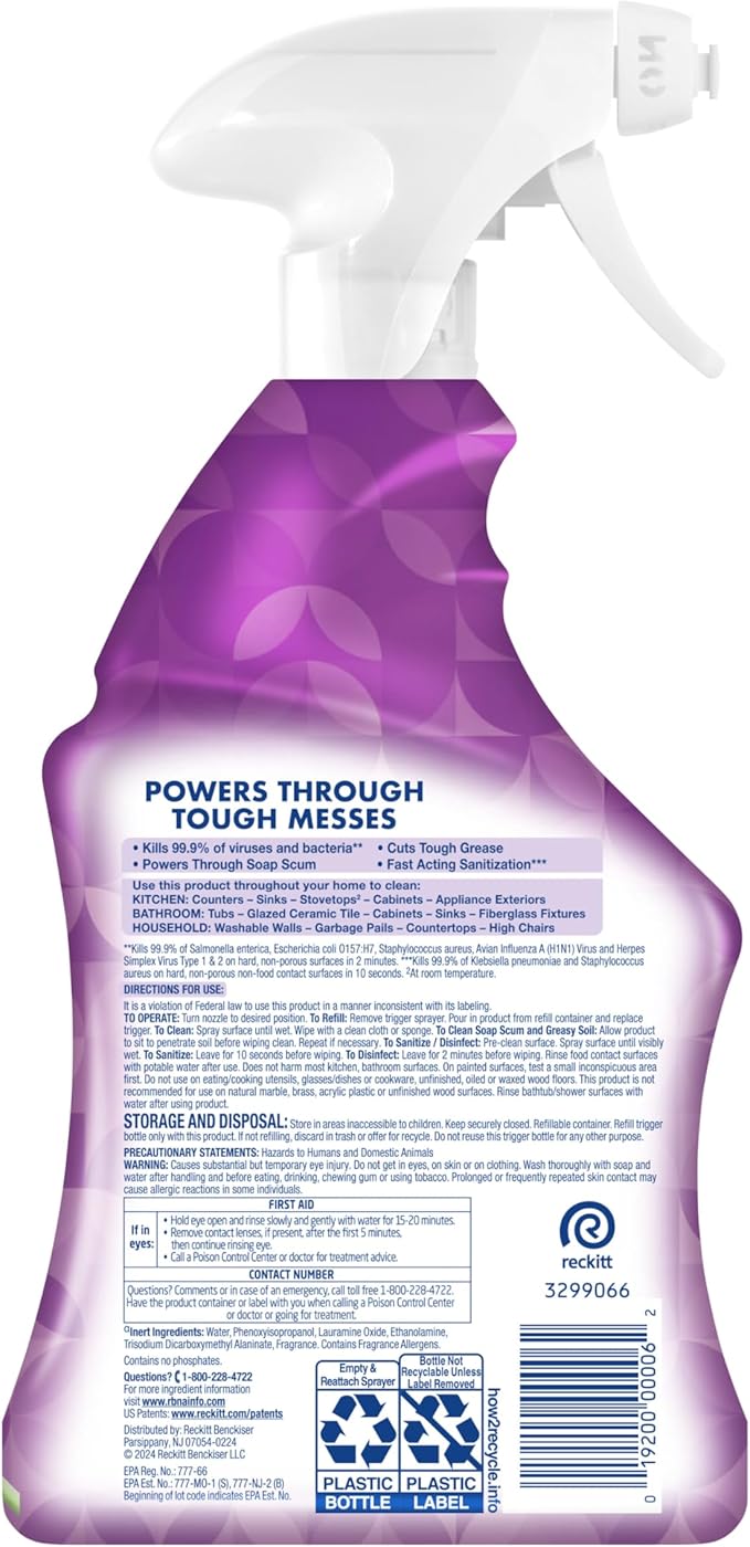 Lysol All Purpose Cleaner Spray, Kitchen & Bathroom Cleaner, Lavender & Cotton - Image 8
