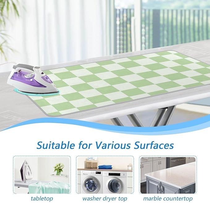 Checkered Mint Green White Plaid Ironing Mat - Image 5
