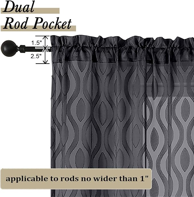 Aiyufeng Black Kitchen Curtains 14 Inch Length, Clip Jacquard Chic Wavy Line - Image 4