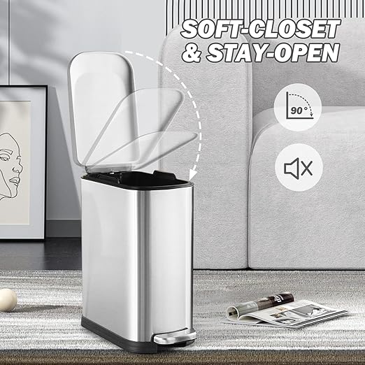Bathroom Trash Can with Soft-Close Lid 3.5 Gallon Stainless Steel Garbage Can - Image 5