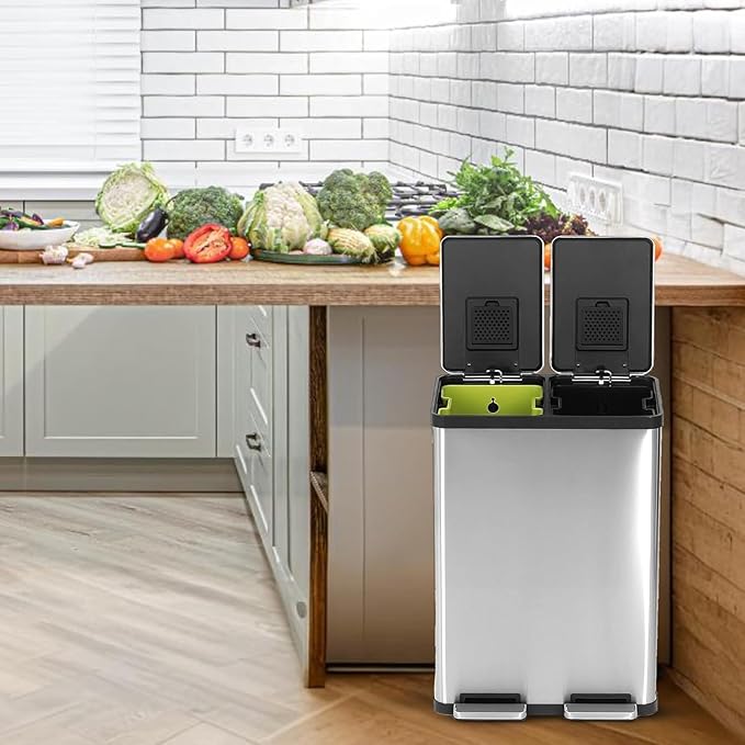 SIMPLI-MAGIC 16 Gallon Dual Compartment Step Trash Can – Kitchen Garbage Can - Image 2