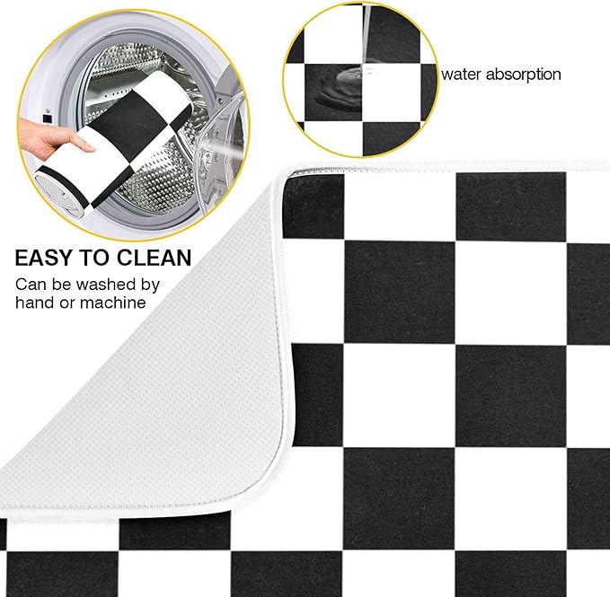 Black White Chessboard Dish Drying Mat - Image 2