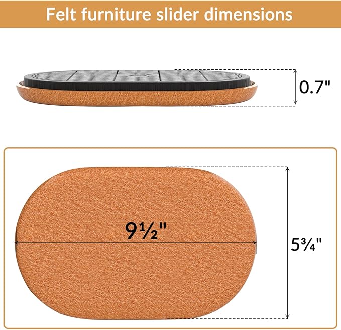 9½"x5¾ Felt Furniture Sliders for Hardwood Floors, Furniture Movers for Heavy - Image 6