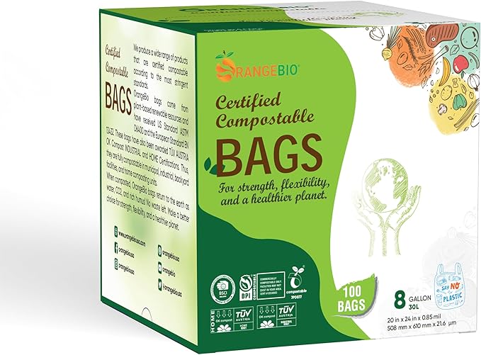 OrangeBio 6~8 Gallon Compostable Trash Bags, Plant-Based Garbage Bags - Image 7