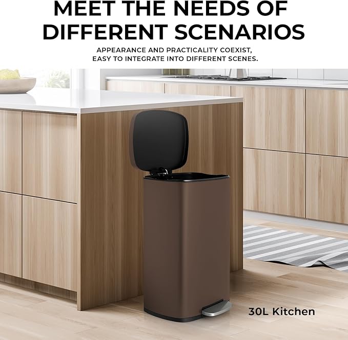 8 Gal Kitchen Trash Can, 30L Recycling or Garbage Bin, Brushed Stainless Steel - Image 6