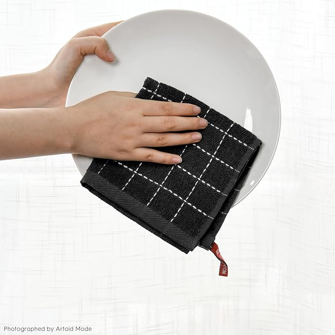 Artoid Mode Checkered Designed Cotton Black Grey Terry Kitchen Dish Cloths - Image 6