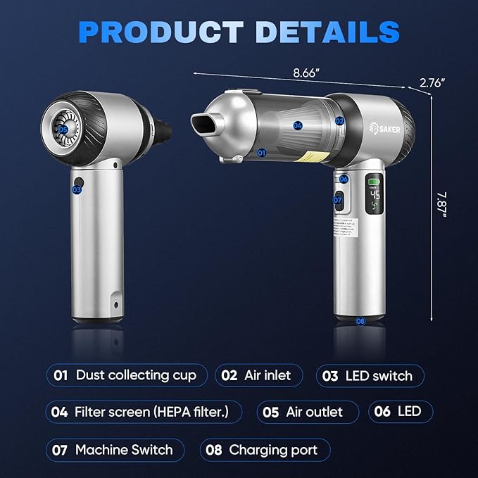 Saker Car Vacuum Portable Cordless 20000Pa Suction Power 4 in 1 Handheld - Image 9
