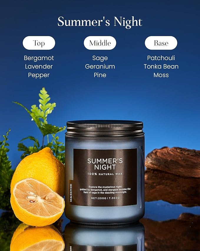 M&SENSE Summer's Night Scented Candle, All Natural Soy Wax Clean Non Toxic - Image 2
