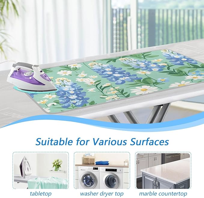 Mint Green Bluebonnet and Daisies Ironing Mat - Image 5