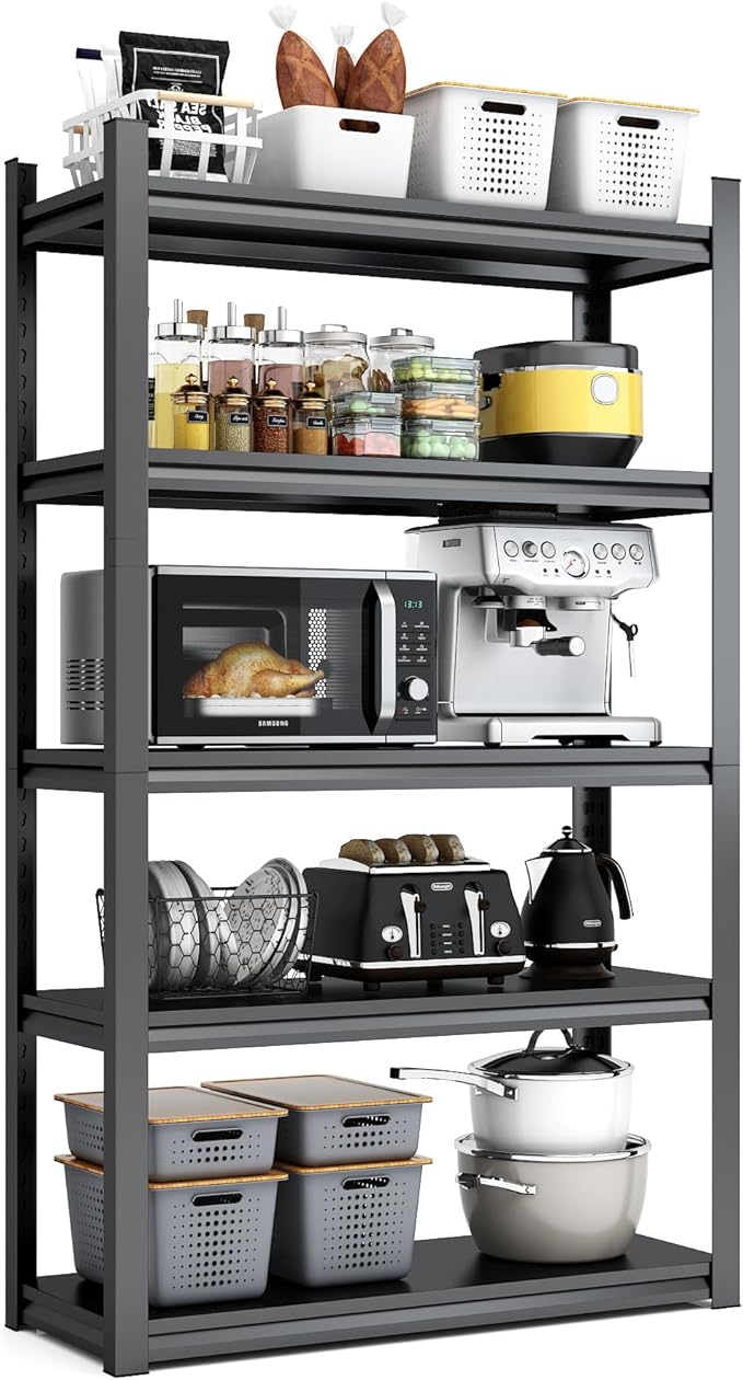 63" H Heavy Duty Garage Shelving, Metal Storage Shelves, Adjustable 5 Tier by Unknown