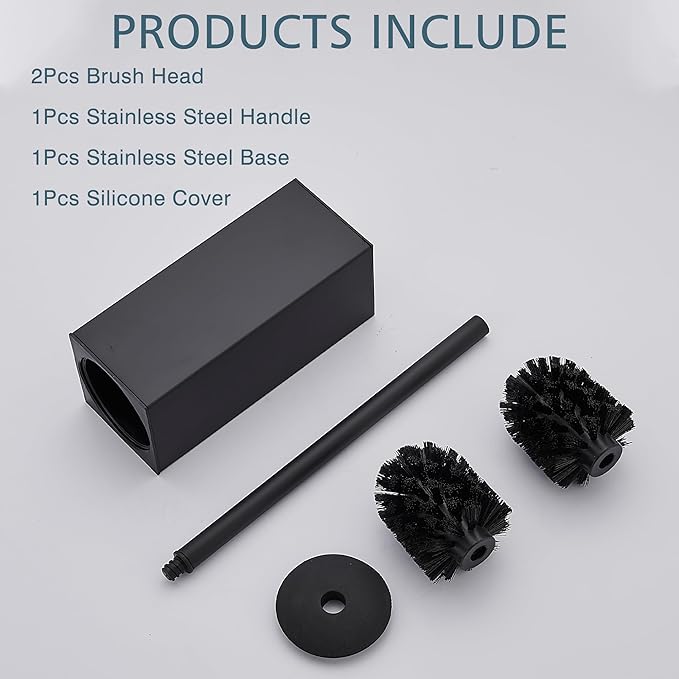 FORIOUS Toilet Brush and Holder Set, Heavy Duty 304 Stainless Steel Base Square - Image 8