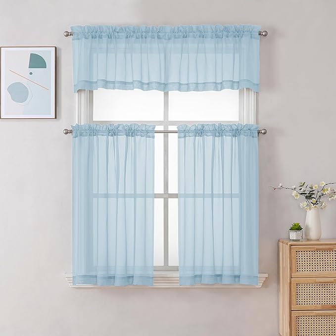 Chyhomenyc Sky Blue Sheer Curtains 30 inch Length 2 Panels, Light Filtering - Image 2