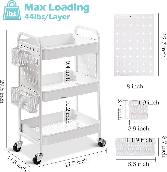TOOLF 3-Tier Rolling Cart, Metal Utility Storage Cart - Image 7