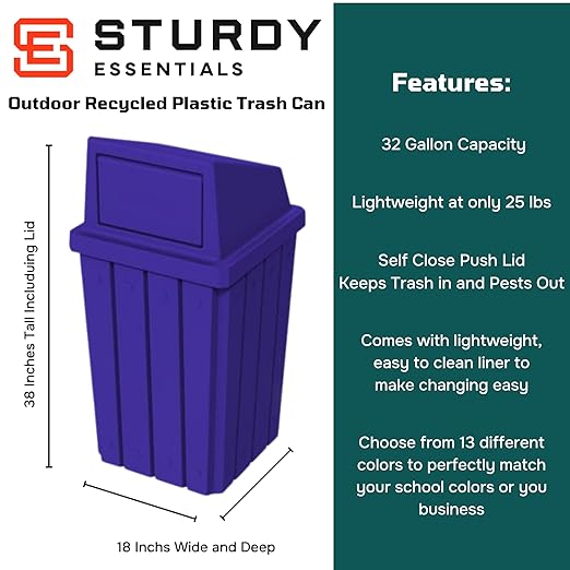 32 Gallon Square Slatted 100% Recycled Plastic Heavy-Duty Commercial Outdoor or - Image 2