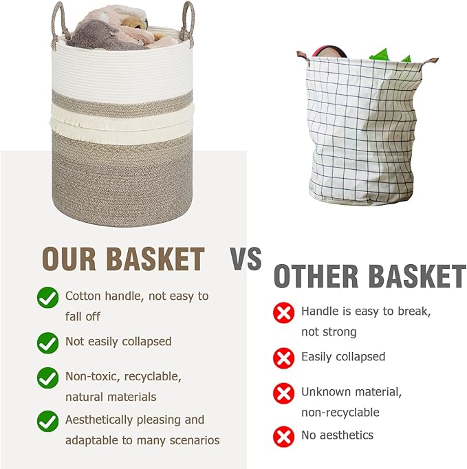 danpinera 79 L Large Laundry Basket, Tall Woven Cotton Storage Hamper - Image 5