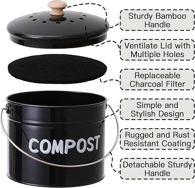 Compost Bin for Kitchen Counter, 1 Gallon Compost Bucket - Image 4