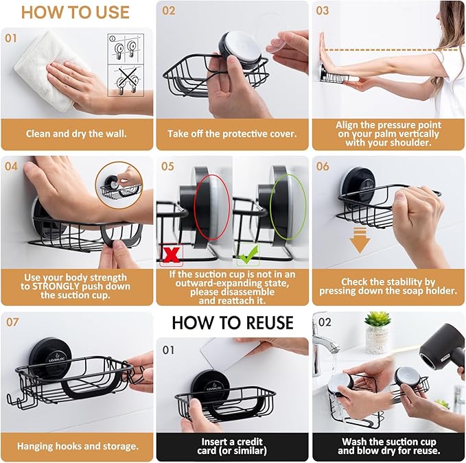 LEVERLOC Soap Holder Dish for Shower Wall, Bar Suction Cup Soap Saver Tray - Image 5