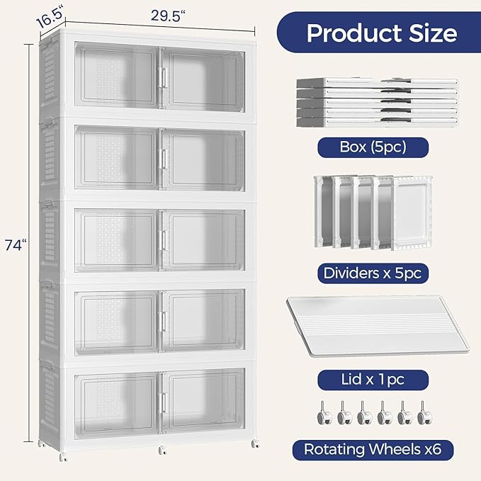200GAL Storage Bins with Lid and Wheels, Stackable Closet Organizers and - Image 2