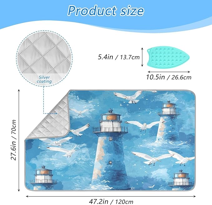 Watercolor Blue Lighthouses and Seagulls Ironing Mat Thickened Ironing Blanket - Image 2
