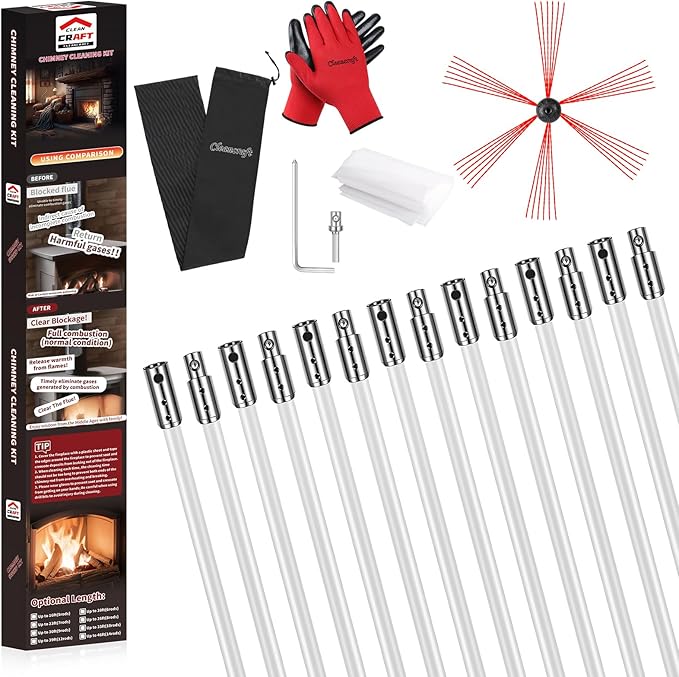 46 Feet Chimney Sweep Kit, Chimney Cleaning Kit by cleancraft