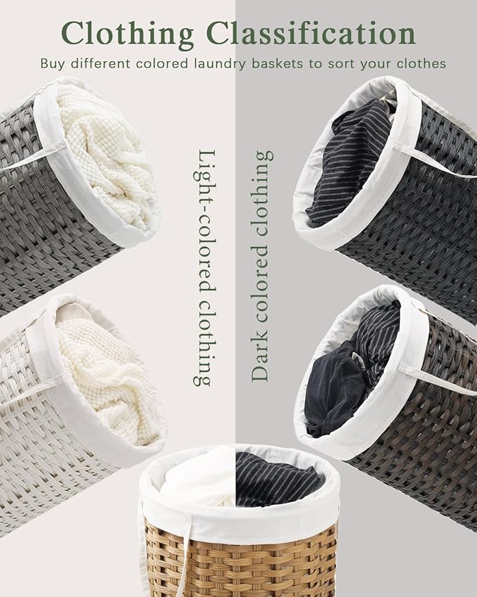 Laundry Hamper Laundry Basket Round 19.0 Gal Handwoven Rattan Laundry Basket - Image 3