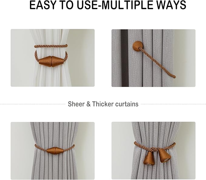 Magnetic Curtain Tiebacks 2 Pack Outdoor Rope Curtain Tie Backs Decorative - Image 5