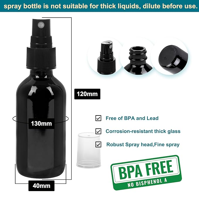 Black Glass Small Spray Bottle 2 oz 48 Packs, Fine Mist Sprayer Small Clear - Image 2