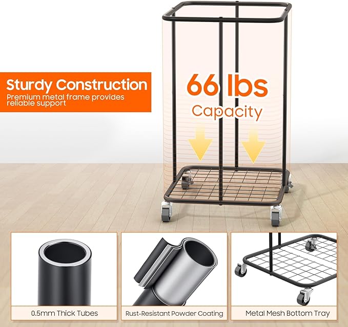 150L Laundry Hamper with Wheels, Rolling Laundry Basket with Metal Frame and - Image 6