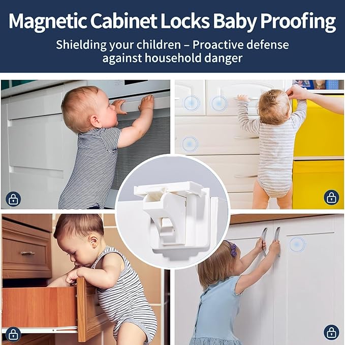 12 Pack Magnetic Cabinet Locks Baby Proofing, Child Proof Cabinet Locks - Image 3