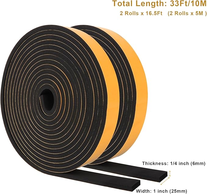 Weather Stripping Self Adhesive 1 in x 1/4 in, Weatherproof Foam Insulation - Image 6