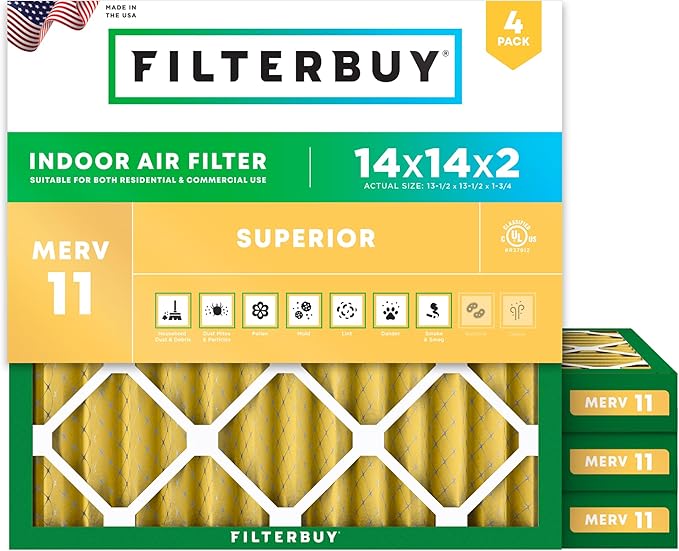 Filterbuy 14x14x2 Air Filter MERV 11 Allergen Defense Replacement, by Filterbuy