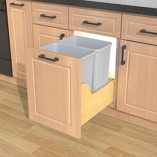 Double 35 Quart Pullout Under Cabinet Trash Cans Solid Wood Bottom, - Image 7