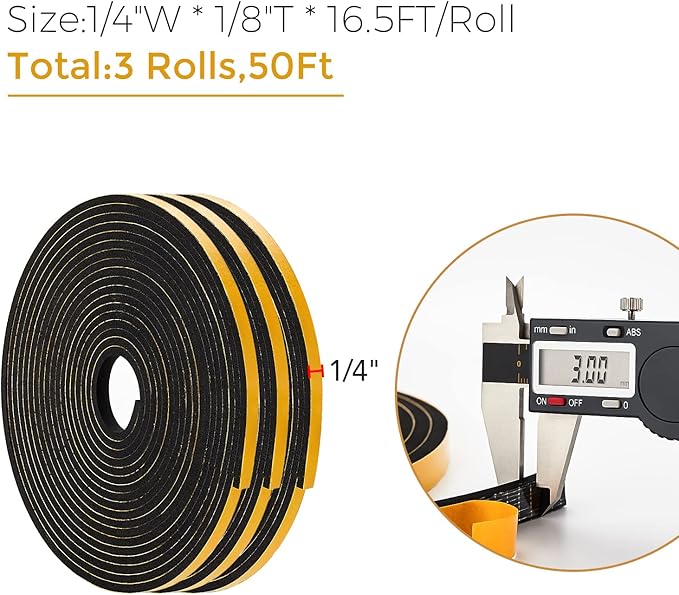 50 Feet Weather Stripping Door Seal, 1/4" Wide X 1/8" Thick Door Seal Strip - Image 3