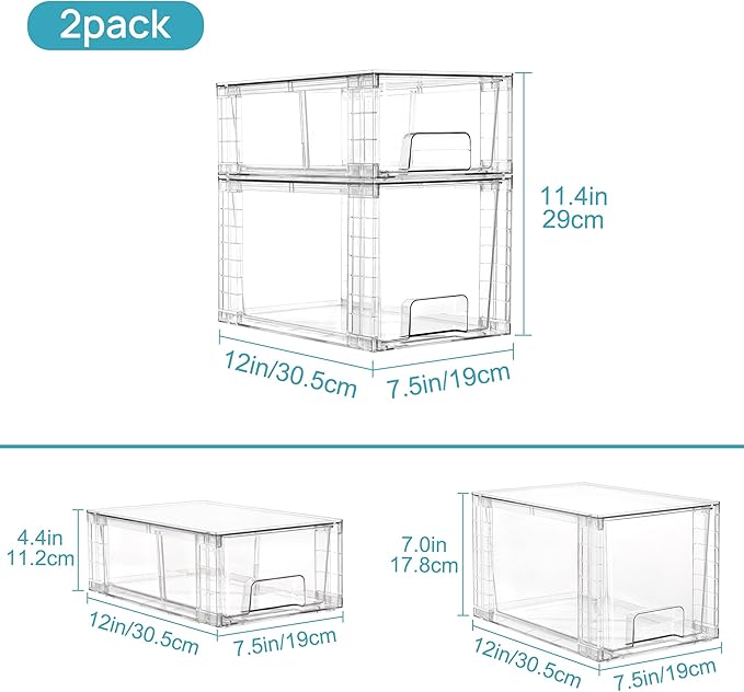 Vtopmart 4 Pack Clear Stackable Storage Drawers, Plastic Drawers - Image 3
