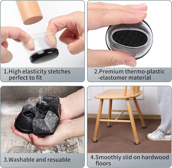 Ezprotekt 24 Pcs Large Clear Silicone Chair Leg Sliders - Image 5