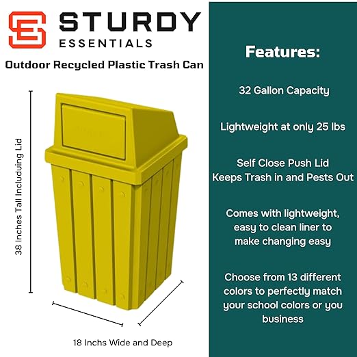 32 Gallon Square Slatted 100% Recycled Plastic Heavy-Duty Commercial Outdoor or - Image 2