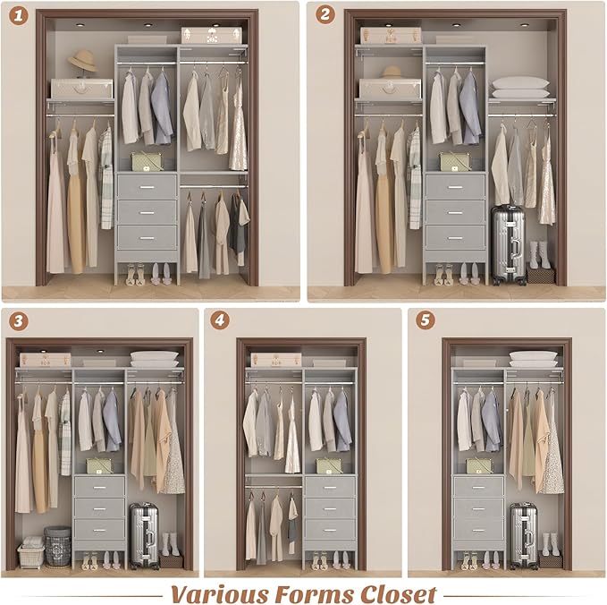 4FT Small Closet System with 3 Fabric Drawers, Flexible Built-In Clothes - Image 7