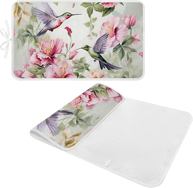 Hummingbird Ironing Mat for Table top Washer, Countertop, Floral Print Portable - Image 2