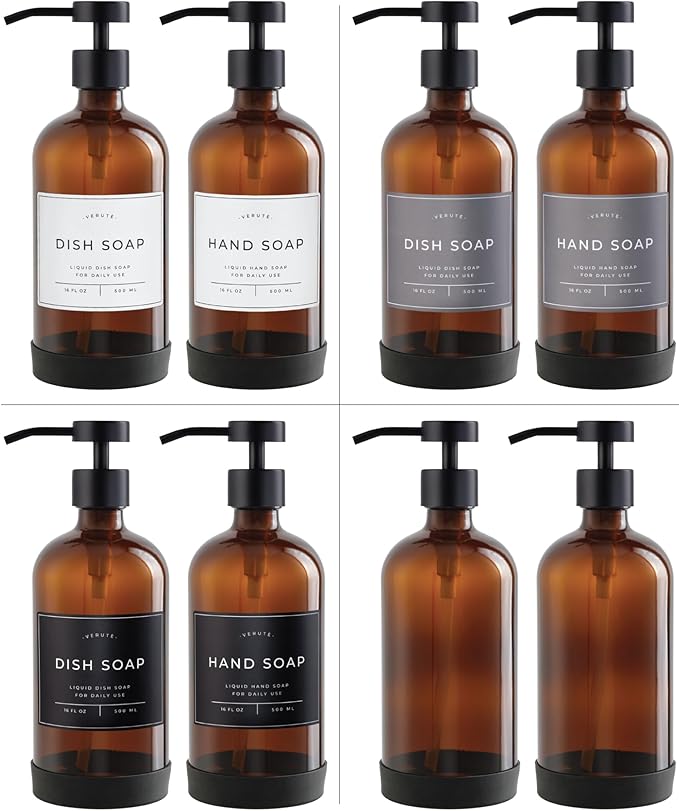 16oz Glass Soap Dispenser with Stainless Steel Pump, 21 Waterproof Labels - Image 5