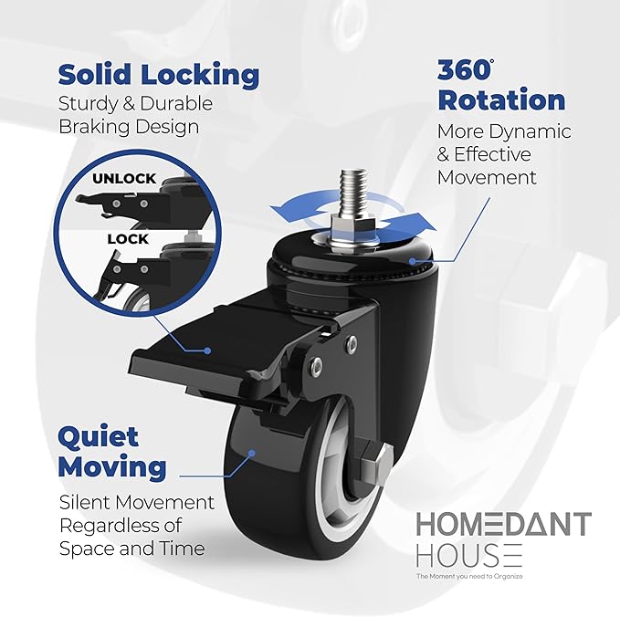 HOMEDANT House White 5-Tier Metal Rolling Cart Shelf Rack Casters Heavy Duty - Image 7