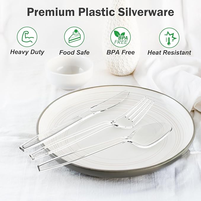 360 Count Extra Heavy Duty Clear Plastic Forks and Spoons, 180 Forks & 180 - Image 3