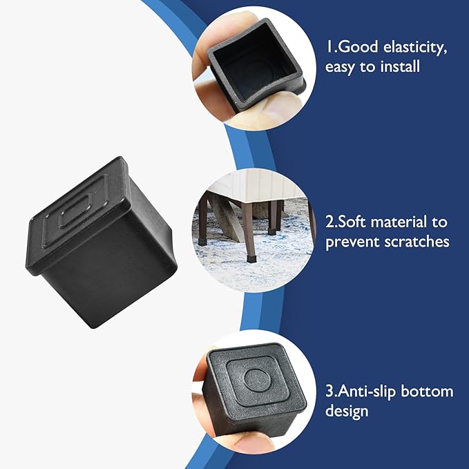16 Pcs 1-1/4" x 1-1/4" Square Rubber Chair Leg Caps, PVC Table Leg Covers - Image 4