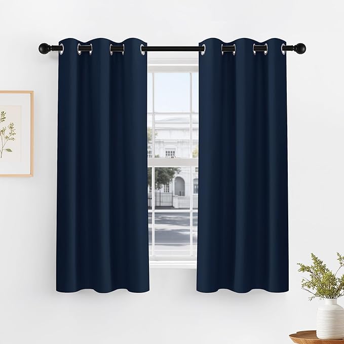 PONY DANCE Navy Blue Short Blackout Curtains by PONYDANCE