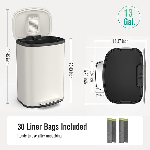 13 Gallon Stainless Steel Foot Pedal Large Trash Can - Image 2