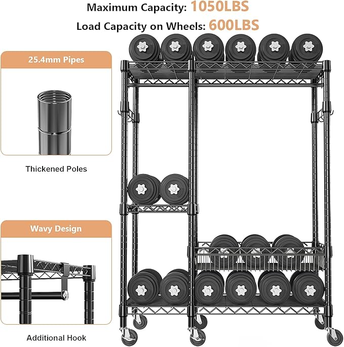 Heavy Duty Rolling Garment Rack 4 Tiers Adjustable Wire Shelving Clothes Rack - Image 6
