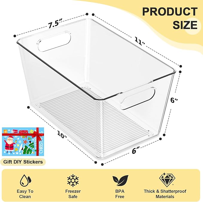 8 Pack Large Clear Plastic Storage Bins, Refrigerator Cabinet Organizers - Image 2
