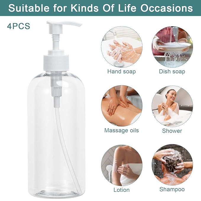 Yebeauty Pump Bottle Dispenser, 3 Pack 17oz/500ml Dish Lotion Soap Dispenser - Image 5