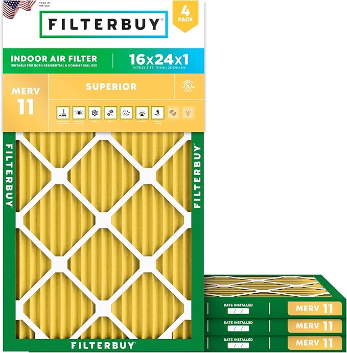 Filterbuy 16x24x1 Air Filter MERV 11 Allergen Defense Replacement, by Filterbuy