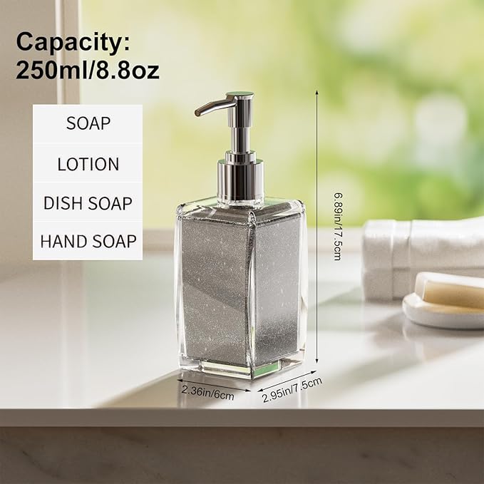 Silver Soap Dispenser with Refillable Plastic Pump - Image 5